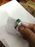 1ct Engagement Ring Princess Cut Green Emerald Step Shank 14k White Gold Finish