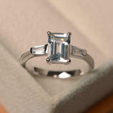 2ct Engagement Ring Emerald Cut Diamond Three Stone Design 14k White Gold Finish