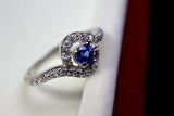0.45ct Engagement Ring Round Cut Blue Sapphire Swirl Twist 14k White Gold Finish