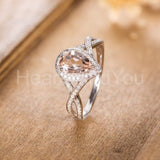 1ct Pear Cut Simulated Morganite Infinity Engagement Ring 14k White Gold Plated