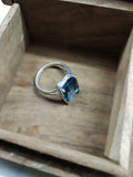 2ct Engagement Ring Emerald Cut London Blue Topaz Split Shank 14k WhiteGold Over
