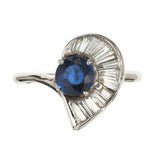 0.7ct Round Cut Blue Sapphire Engagement Ring Art Deco 14k White Gold Finish