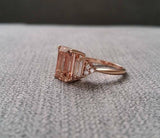 3.5ct Emerald Cut Morganite Diamond Solitaire Engagement Ring 14k Rose Gold Over