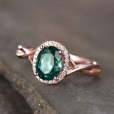 2.3ct Engagement Ring Oval Cut Green Emerald Split Shank Halo 14k Rose Gold Over