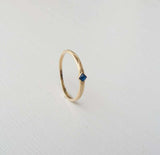 0.2ct Engagement Ring Princess Cut Blue Sapphire Minimalist 14k Yellow Gold Over