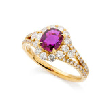 1ct Oval Cut Pink Ruby Engagement Ring Halo Split Shank 14k Yellow Gold Finish