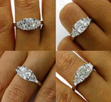 4Ct Cushion Cut Trilogy Engagement Ring 14K White Gold Finish Trapezoid Accents