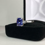 2.3ct Engagement Ring Radiant Cut Blue Tanzanite Trilogy 14k White Gold Finish
