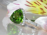 2Ct Trillion Cut Green Peridot Diamond Halo Engagement Ring 14K White Gold Over