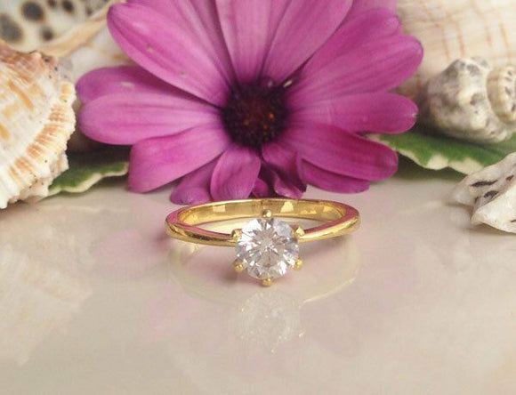 0.4ct Round Cut Diamond Engagement Ring 14k Yellow Gold Finish 4 Prong Solitaire