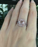 2.5ct Cushion Morganite Engagement Ring Dual Halo Split Shank 14k Rose Gold Over