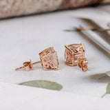 2ct Cushion Cut Peach Morganite Solitaire Women Stud Earrings 14k Rose Gold Over