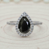 2ct Pear Cut Black Diamond Engagement Ring Halo 14k WhiteGold Finish with Accent