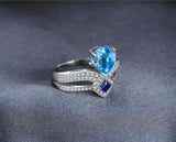 2.4ct Engagement Ring Pear Cut Blue Topaz Split Shank Band 14k White Gold Finish