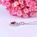 1.5ct Pear Cut Pink Ruby Pendant with Chain Unique Design 14k White Gold Finish