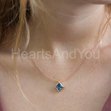 1ct Princess Simulated Blue Topaz Bezel Pendant 14k Yellow Gold Plated NO CHAIN