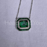 1.5ct Green Emerald Simulated Dual Halo Pendant 14k White Gold Plated NO CHAIN
