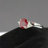 1.9ct Cushion Cut Pink Ruby Engagement Ring Trilogy 14k White Gold Finish