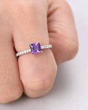 2Ct Princess Cut Amethyst Diamond Accents Engagement Ring 14K White Gold Finish