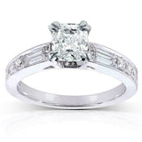 3ct Cushion Cut VVS1 Diamond Solitaire with Accents Ring 14K White Gold Finish