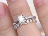 Floral Bridal Set Engagement Ring 1.5ct Round Cut Diamond 14k White Gold Finish