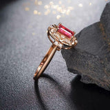 2.3ct Engagement Ring Emerald Cut Pink Ruby Art Deco 14k Rose Gold Finish