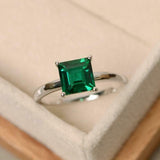 2.3ct Engagement Ring Asscher Cut Green Emerald Solitaire 14k White Gold Finish