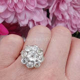 2.2ct Round Cut Moissanite Cluster Floral Engagement Ring 14k White Gold Plated