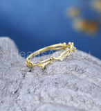 0.1ct Round Cut Moissanite Twig Stacking Wedding Band 14k Yellow Gold Plated