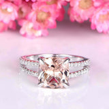 2ct Cushion Cut Peach Morganite Engagement Ring Split Shank 14k WhiteGold Finish