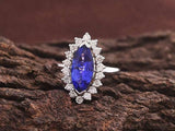2ct Engagement Ring Marquise Cut Blue Sapphire Diamond Floral 14k WhiteGold Over