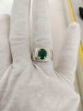 2.6ct Engagement Ring Oval Cut Green Emerald Wide Halo 14k White Gold Finish