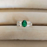2ct Engagement Ring Oval Cut Green Emerald Split Shank 14k White Gold Finish