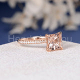 1.5ct Princess Cut Simulated Peach Morganite Accented Ring 14k Rose Gold Plated