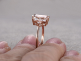 1.5ct Emerald Cut Peach Morganite Engagement Ring Trilogy 14k Rose Gold Finish
