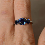 2ct Round Cut Blue Sapphire Three Stone Engagement Ring 14k White Gold Finish