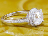 Halo Accent Solitaire Engagement Ring 2ct Round Cut Diamond 14k WhiteGold Finish