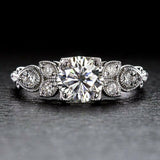 3Ct Round Cut Diamond Milgrain Vintage Engagement Ring 18K White Gold Finish