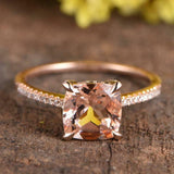 1.5ct Cushion Cut Peach Morganite Solitaire with Accent Ring 14k RoseGold Finish