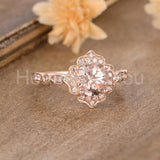 1ct Round Cut Simulated Peach Morganite Milgrain Halo Ring 14k Rose Gold Plated