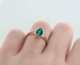 1ct Engagement Ring Pear Cut Green Emerald Solitaire 14k Yellow Gold Finish