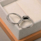 2ct Engagement Ring Oval Cut Black Diamond Halo Bridal Set 14k White Gold Finish