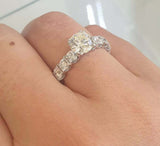 2.4ct Engagement Ring Round Cut Diamond Accents Solitaire 14k White Gold Finish