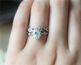 1.5ct Oval Cut Diamond Engagement Ring Art Deco Bridal Set 14k White Gold Finish