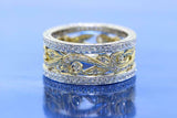 2.9ct Round Cut Diamond Wedding Band Wide Filigree Milgrain 14k Dual Gold Finish