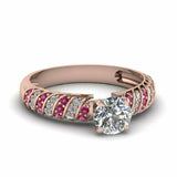 2ct Round Cut Diamond Pink Sapphire Solitaire Engagement Ring 14k Rose Gold Over