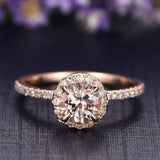 1ct Round Cut Peach Morganite Engagement Ring Diamond Halo 14k Rose Gold Finish