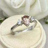 1ct Engagement Ring Pear Cut Peach Morganite Three Stone 14k White Gold Finish
