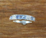 2.2ct Wedding Band Princess Cut Blue Topaz Stackable Women 14k White Gold Finish