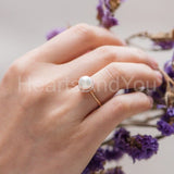0.4ct Round Cut Simulated Diamond Pearl Halo Minimalist Ring 14k RoseGold Plated